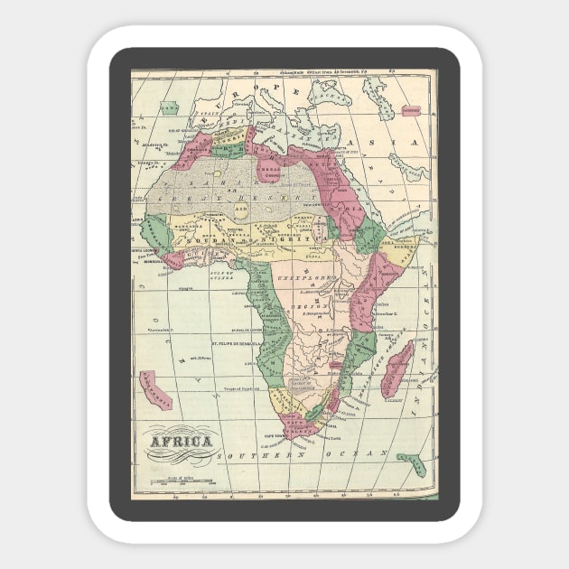 Vintage Map of Africa (1872) Sticker by Bravuramedia